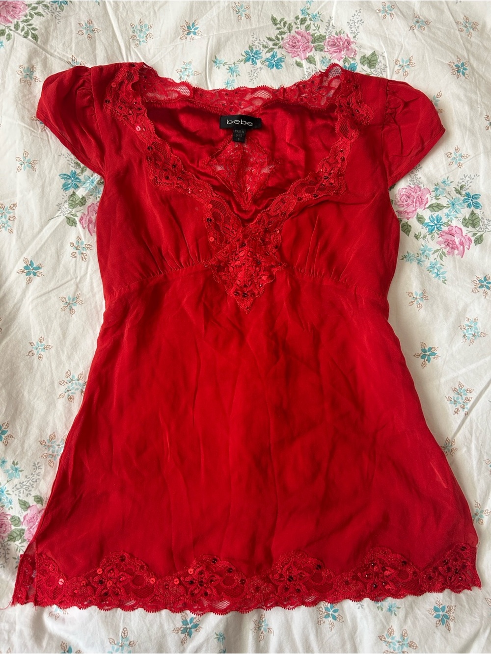 Rare Silk Red Bebe Top